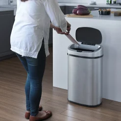 iTouchless SensorCan Stainless Steel Sensor Trash Can with AbsorbX Odor Control System, Silver, 13 gal. (ITOS13B)