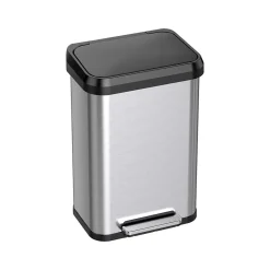 iTouchless SoftStep EXP Stainless Steel Step Trash Can, 13.2-Gallon, Silver/Black (PP13RSB)
