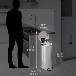 iTouchless SoftStep Round Stainless Steel Step Trash Can with Hinged Lid, 7.93 Gallon (IP08RSS)