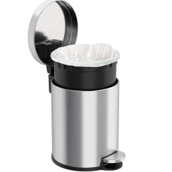 iTouchless SoftStep Round Stainless Steel Step Trash Can with Hinged Lid, 1.29 Gallon (IP01RSS)