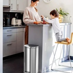 iTouchless SoftStep Semi-Round Stainless Steel Step Trash Can with Hinged Lid, 7.93 Gallon (IP08DSS)