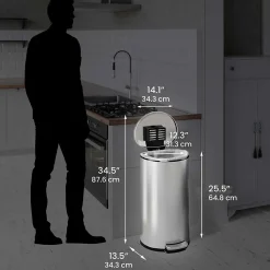 iTouchless SoftStep Semi-Round Stainless Steel Step Trash Can with Hinged Lid, 7.93 Gallon (IP08DSS)