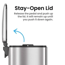 iTouchless SoftStep Slim Stainless Steel Step Trash Can with Hinged Lid, 1.29 Gallon (PS01RSS)