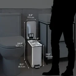 iTouchless SoftStep Stainless Steel Slim Step Trash Can with AbsorbX Odor Control System, Silver, 3 Gal. (PS03RSS)