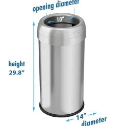 iTouchless Stainless Steel Open Top Trash Can, Silver, 16 gal. (OL16STR)