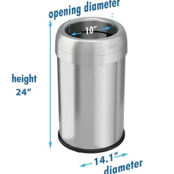 iTouchless Stainless Steel 13 Gallon Dual-Deodorizer Round Open Top Trash Can
