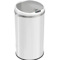 iTouchless Stainless Steel Round Sensor Trash Can with AbsorbX Odor Control System, White, 8 Gal. (MT08RW)