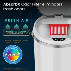 iTouchless Stainless Steel Round Sensor Trash Can with AbsorbX Odor Control System, White, 8 Gal. (MT08RW)