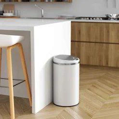 iTouchless Stainless Steel Round Sensor Trash Can with AbsorbX Odor Control System, White, 8 Gal. (MT08RW)
