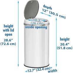 iTouchless Stainless Steel Round Sensor Trash Can with AbsorbX Odor Control System, White, 8 Gal. (MT08RW)