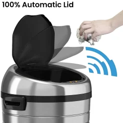 iTouchless Stainless Steel Round Sensor Trash Can with AbsorbX Odor Control System and Wheels, 23 Gal., Silver (IT23RC)