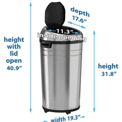 iTouchless Stainless Steel Round Sensor Trash Can with AbsorbX Odor Control System and Wheels, 23 Gal., Silver (IT23RC)