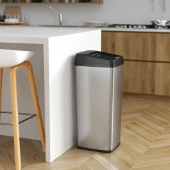 iTouchless Stainless Steel Sliding Lid Sensor Trash Can with AbsorbX Odor Control System, 14 Gal., Silver(IT14SC)