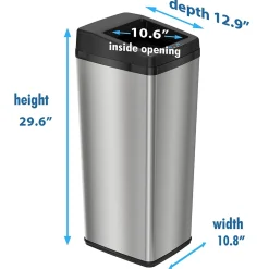 iTouchless Stainless Steel Sliding Lid Sensor Trash Can with AbsorbX Odor Control System, 14 Gal., Silver(IT14SC)