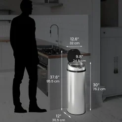 iTouchless Stainless Steel Round Sensor Trash Can with AbsorbX Odor Control System, 13 Gal., Silver (IT13RCB)