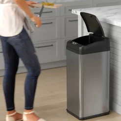 iTouchless Stainless Steel Sensor Trash Can with Wide Lid Opening and AbsorbX Odor Control System, 13 Gal., Silver (IT13MX)