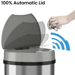 iTouchless Stainless Steel Semi-Round Sensor Trash Can with Extra-Wide Lid and AbsorbX Odor Control, 13 Gal., Silver(IT13HX)