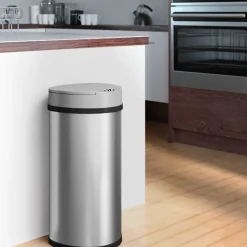 iTouchless Stainless Steel Semi-Round Sensor Trash Can with Extra-Wide Lid and AbsorbX Odor Control, 13 Gal., Silver(IT13HX)