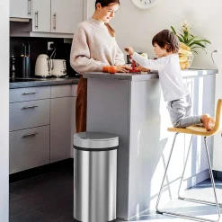 iTouchless Stainless Steel Semi-Round Sensor Trash Can with Extra-Wide Lid and AbsorbX Odor Control, 13 Gal., Silver(IT13HX)