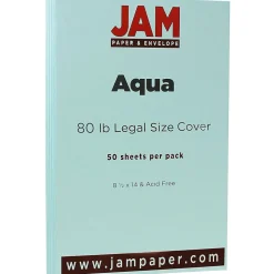 JAM Paper 80 lb. Cardstock Paper, 8.5" x 14", Aqua Blue, 50 Sheets/Pack (16729312)