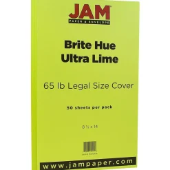 JAM Paper 65 lb. Cardstock Paper, 8.5" x 14", Ultra Lime Green, 50 Sheets/Pack (16730929)