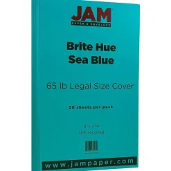 JAM Paper 65 lb. Cardstock Paper, 8.5" x 14", Brite Hue Sea Blue, 50 Sheets/Pack (16730935)