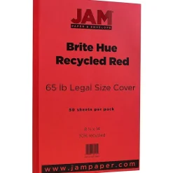 JAM Paper 65 lb. Cardstock Paper, 8.5" x 14", Brite Hue Red, 50 Sheets/Pack (16730927)