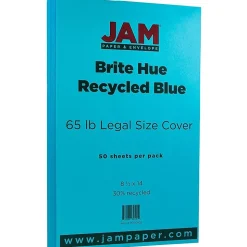 JAM Paper 65 lb. Cardstock Paper, 8.5" x 14", Brite Hue Blue, 50 Sheets/Pack (16730932)
