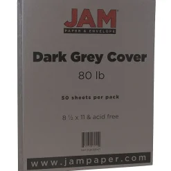JAM Paper 80 lb. Cardstock Paper, 8.5" x 11", Dark Gray, 50 Sheets/Pack (26396471)