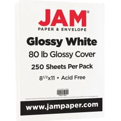 JAM Paper 80 lb. Cardstock Paper, 8.5" x 11", White Glossy, 250 Sheets/Pack (1034702)