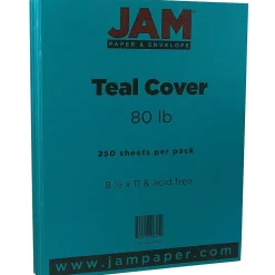 JAM Paper 80 lb. Cardstock Paper, 8.5" x 11", Teal, 250 Sheets/Ream (1524384B)