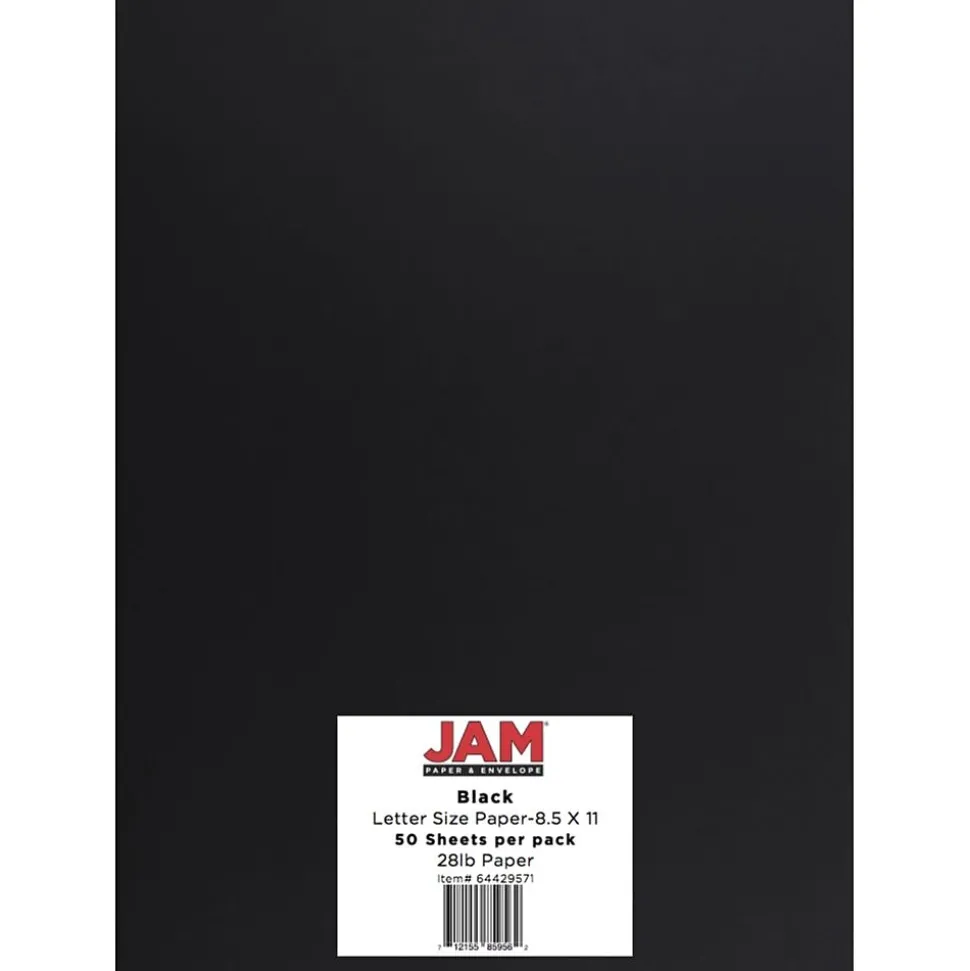 JAM Paper 28 lb. Colored Paper, 8.5" x 11", Black, 50 Sheets/Pack (64429571)