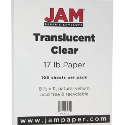 JAM Paper 8.5" x 11" Translucent Clear Vellum Paper, 17 lbs., 70 Brightness, 100 Sheets/Pack (1379)