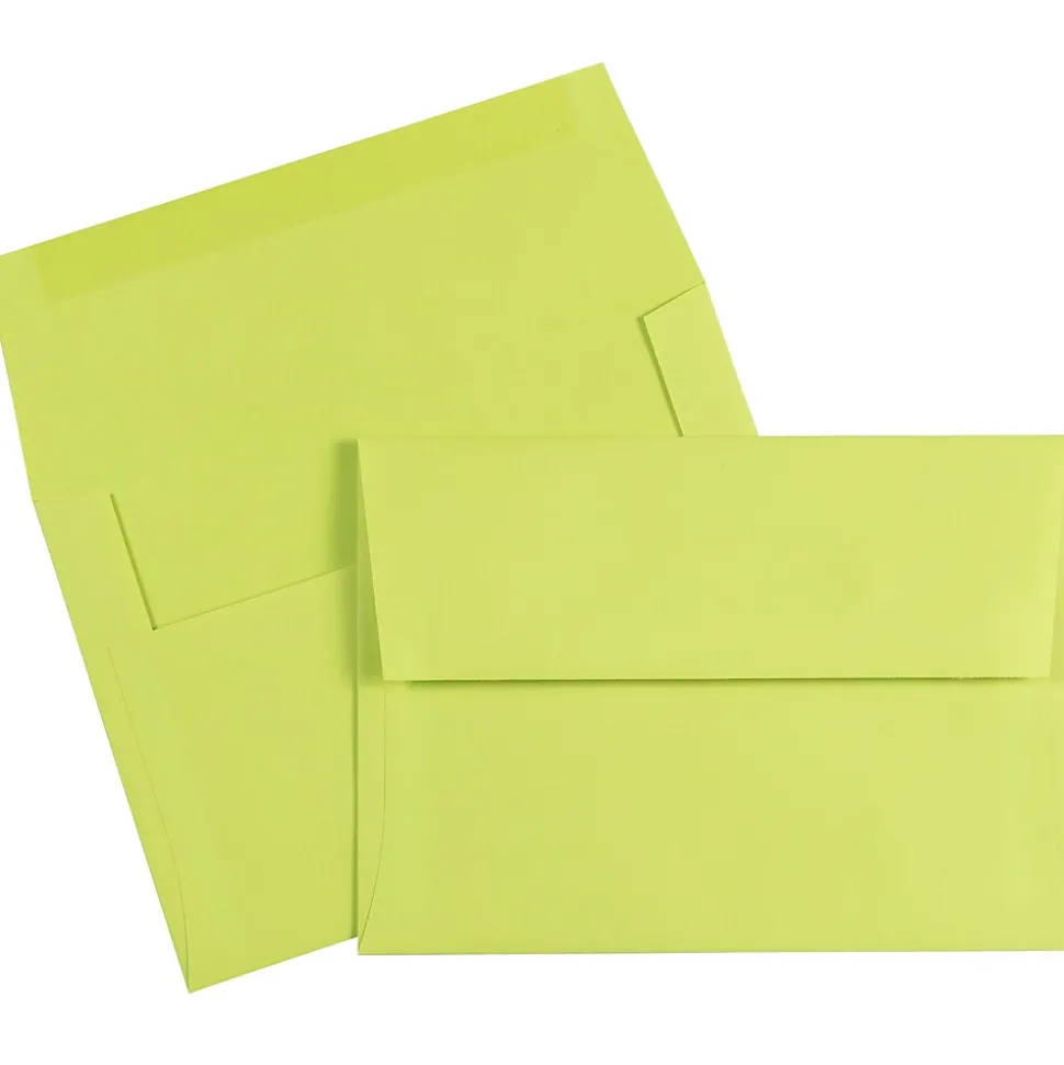 JAM Paper A7 Colored Invitation Envelopes, 5.25 x 7.25, Ultra Lime Green, 50/Pack (96151I)