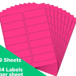 JAM Paper Address Labels, 1 1/3" x 4", Neon Pink, 14 Labels/Sheet, 9 Sheets/Pack (359329612)