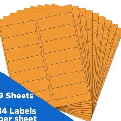 JAM Paper Address Labels, 1 1/3" x 4", Neon Orange, 14 Labels/Sheet, 9 Sheets/Pack (359329611)