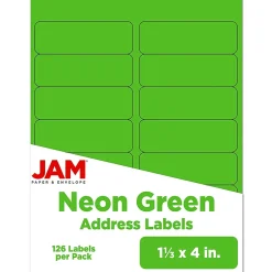 JAM Paper Address Labels, 1 1/3" x 4", Neon Green, 14 Labels/Sheet, 9 Sheets/Pack (359329613)