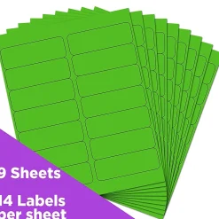 JAM Paper Address Labels, 1 1/3" x 4", Neon Green, 14 Labels/Sheet, 9 Sheets/Pack (359329613)
