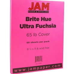 JAM Paper Bright Hue 65 lb. Cardstock Paper, 8.5" x 11", Ultra Fuchsia, 50 Sheets/Pack (184851)