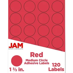 JAM Paper Circle Round Label Sticker Seals, 1" Diameter, Red, 24 Labels/Sheet, 5 Sheets/Pack (3147612194)
