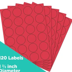 JAM Paper Circle Round Label Sticker Seals, 1" Diameter, Red, 24 Labels/Sheet, 5 Sheets/Pack (3147612194)