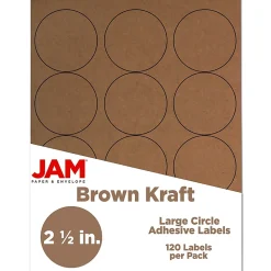 JAM Paper Circle Round Label Sticker Seals, 2.5 Inch Diameter, Brown Kraft, 120/Pack (2147618897)