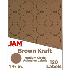 JAM Paper Circle Round Label Sticker Seals, 1 2/3 Inch Diameter, Brown Kraft, 120/Pack (3147612192)