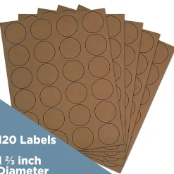 JAM Paper Circle Round Label Sticker Seals, 1 2/3 Inch Diameter, Brown Kraft, 120/Pack (3147612192)