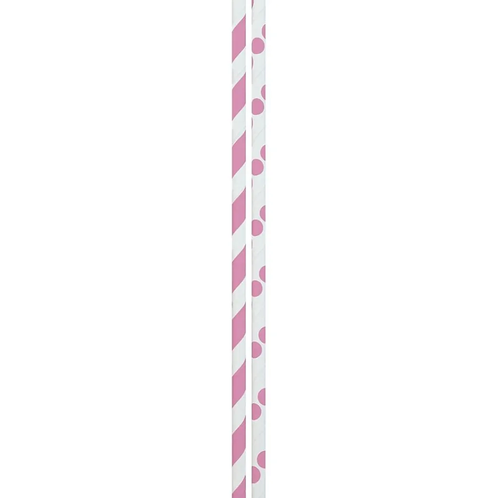 JAM Paper® Color Paper Straws, 7 3/4 x 1/4, Pink Stripes and Dots, 24/Pack (52662006970)