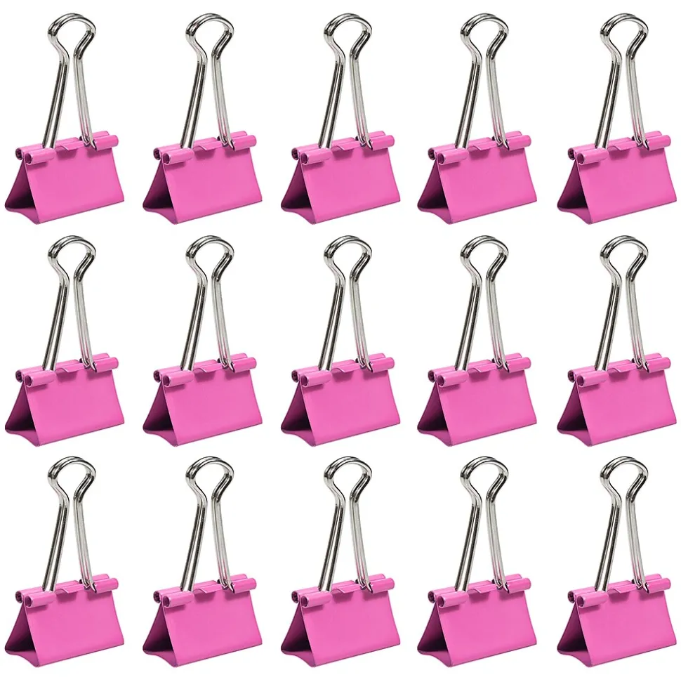 JAM Paper Colored Binder Clips, Medium, 5/8" Capacity, Pink, 15/Pack (339BCPI)