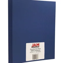 JAM Paper Extra Heavyweight 130 lb. Cardstock Paper, 8.5" x 11", Presidential Blue, 25 Sheets/Pack (296131626)