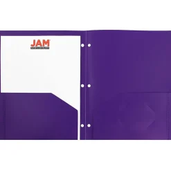JAM Paper Heavy Duty 3 Hole Punch Two-Pocket Plastic Folders, Purple, 6/Pack (383HHPPUB)