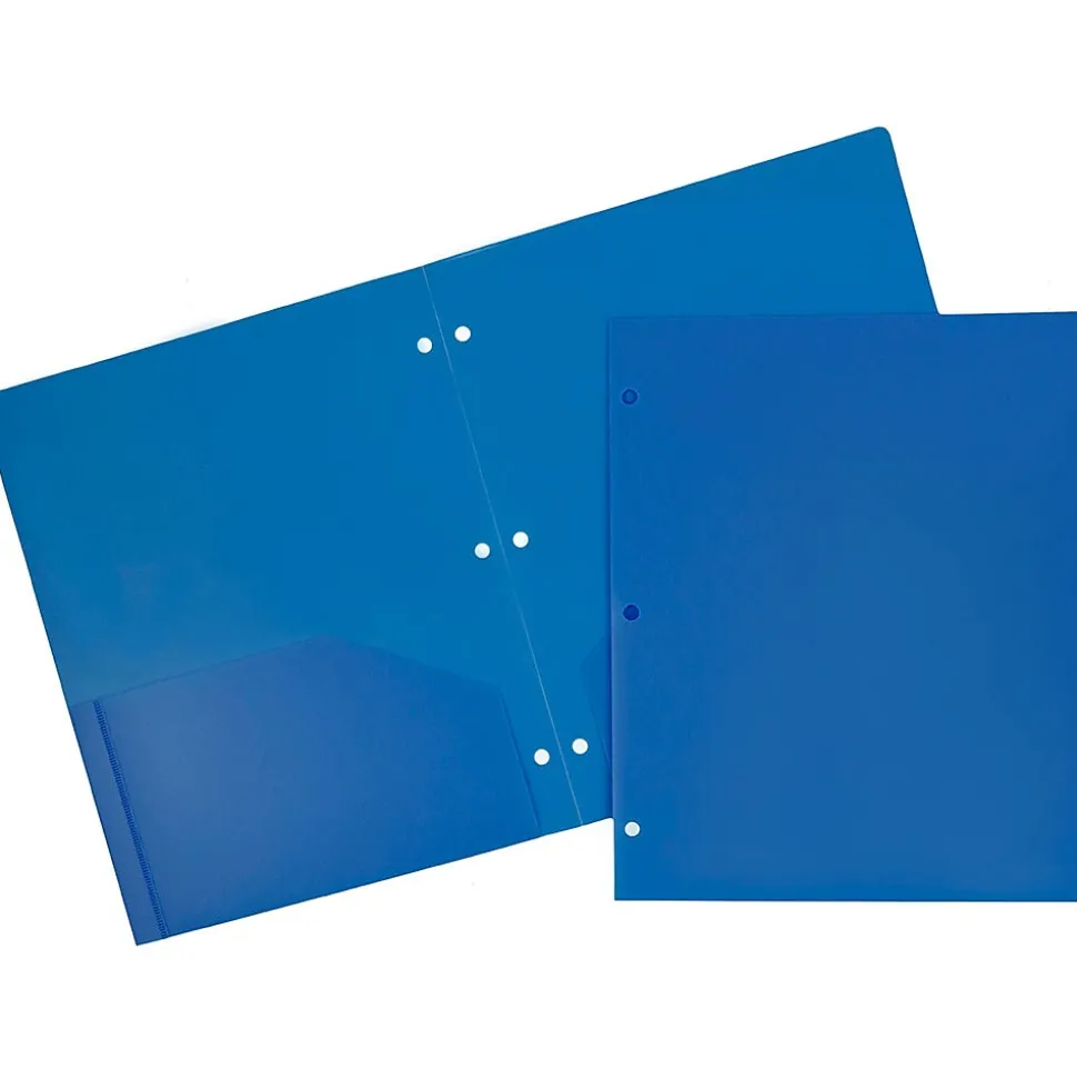 JAM Paper Heavy Duty 3 Hole Punch Two-Pocket Plastic Folders, Blue, 6/Pack (383HPBBUB)