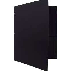 JAM Paper Heavy Duty 3 Hole Punch Two-Pocket Plastic Folders, Black, 108/Pack (383HHPBUA)